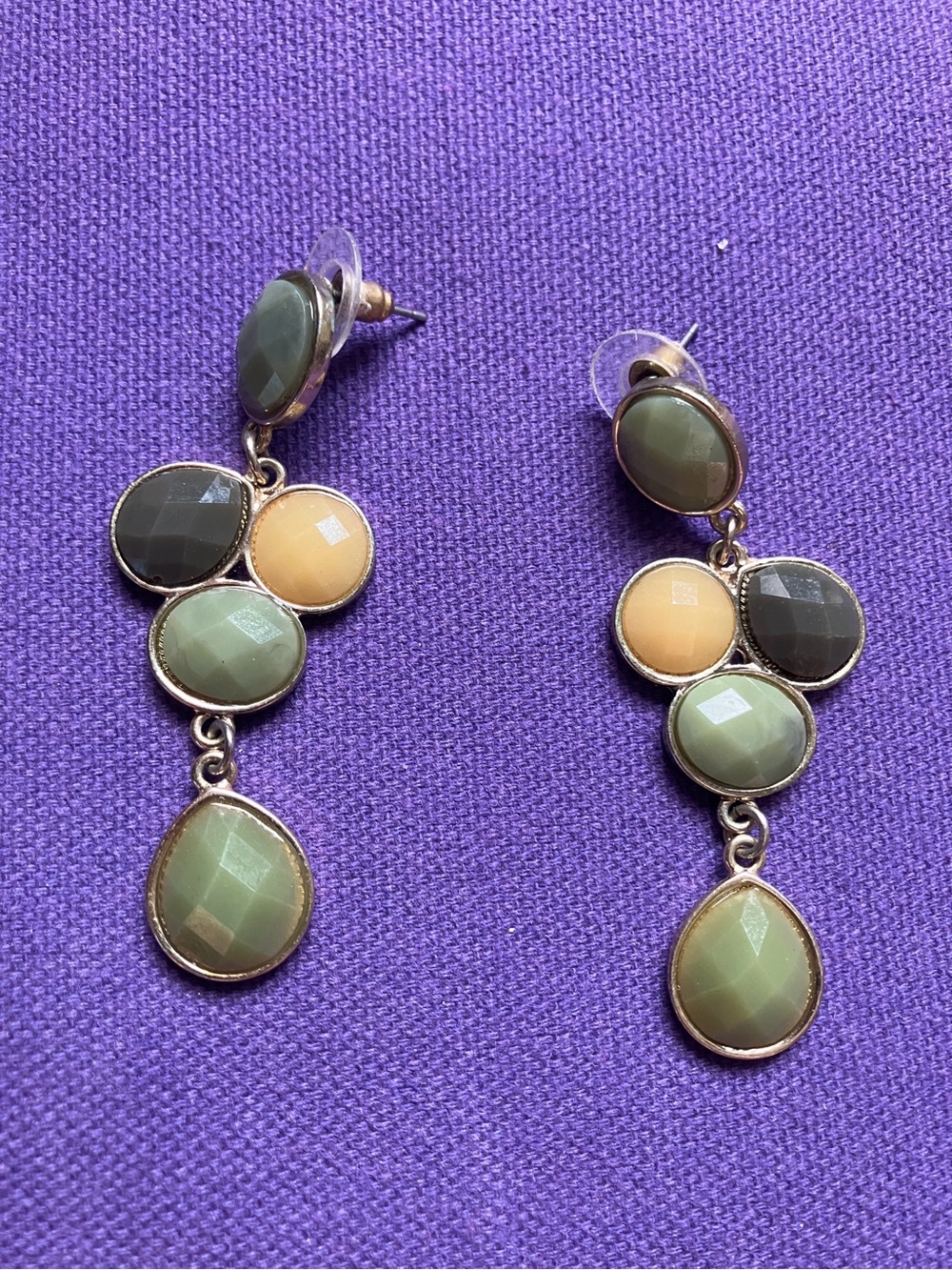 Dangling Multi-Stone Drop Earrings in Olive, Sage and Mustard